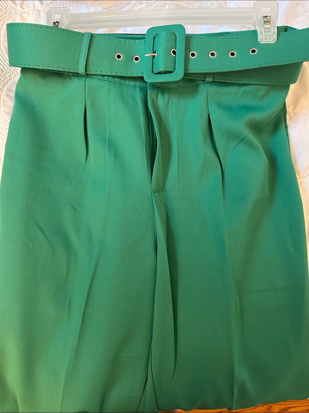 High-Rise Straight Leg Pants with Belt - Green